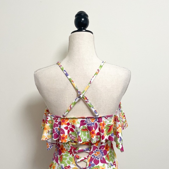 Shein Flounce Cold Shoulder One Piece Floral Bathing Suit NWOT Small Ruching - Picture 8 of 12